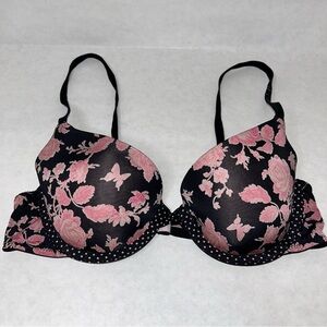 Victoria’s Secret Bra 36B Floral Black and Pink Lined Demi
